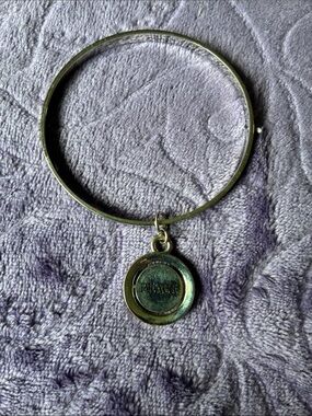Silver Tone 'Peace' Charm Bangle Bracelet